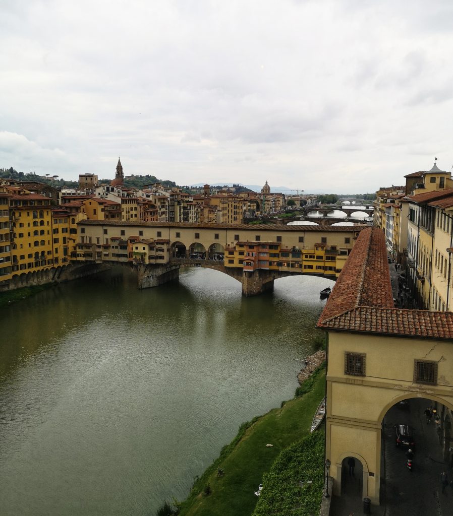 River Arno with the Ponte Vecchio and the Vasari Corridor in Florence, Italy