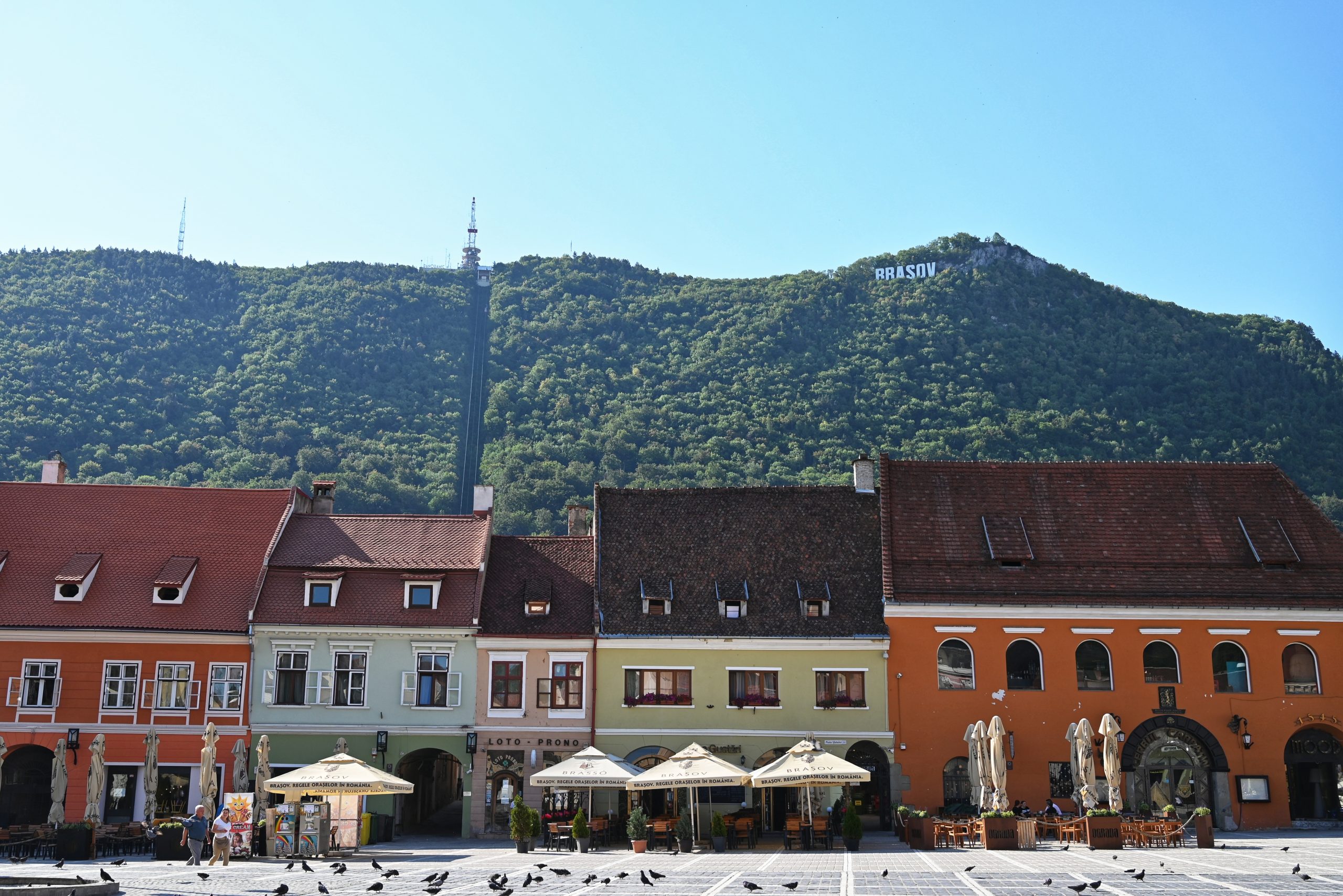 Main Square with Cenk Hill in the background, Brasov, Transylvania, Romania